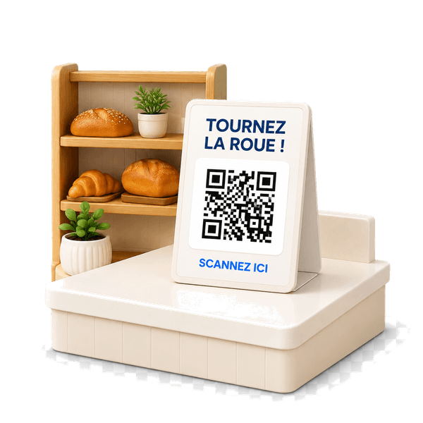 Chevalet avec QR code posé sur un comptoir